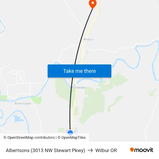 Albertsons (3013 NW Stewart Pkwy) to Wilbur OR map