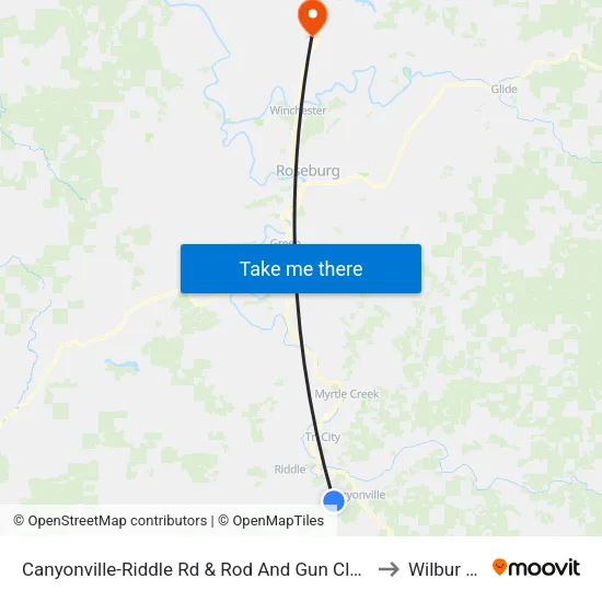 Canyonville-Riddle Rd & Rod And Gun Club Rd to Wilbur OR map