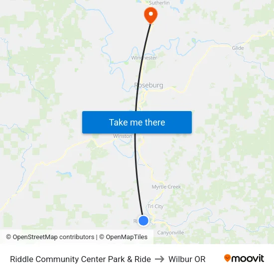 Riddle Community Center Park & Ride to Wilbur OR map