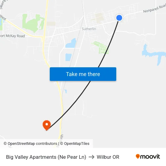 Big Valley Apartments (Ne Pear Ln) to Wilbur OR map