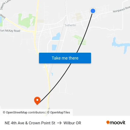 NE 4th Ave & Crown Point St to Wilbur OR map