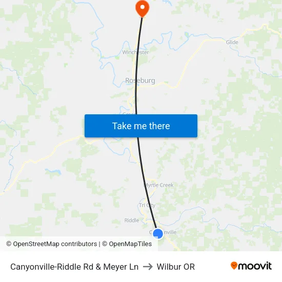 Canyonville-Riddle Rd & Meyer Ln to Wilbur OR map