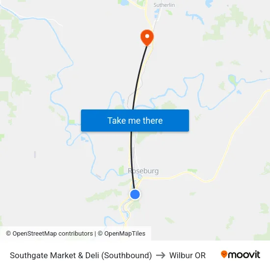 Southgate Market & Deli (Southbound) to Wilbur OR map