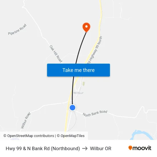 Hwy 99 & N Bank Rd (Northbound) to Wilbur OR map