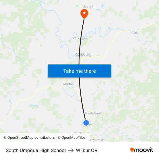 South Umpqua High School to Wilbur OR map