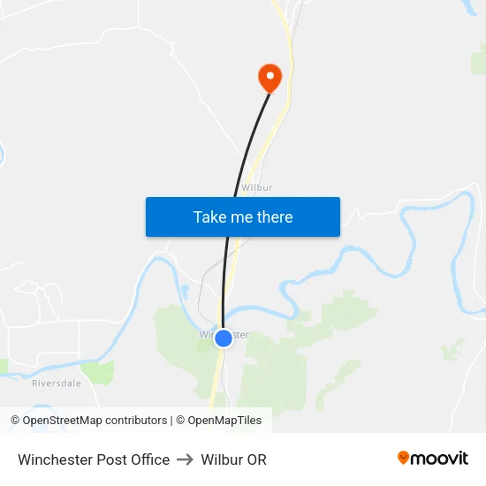 Winchester Post Office to Wilbur OR map