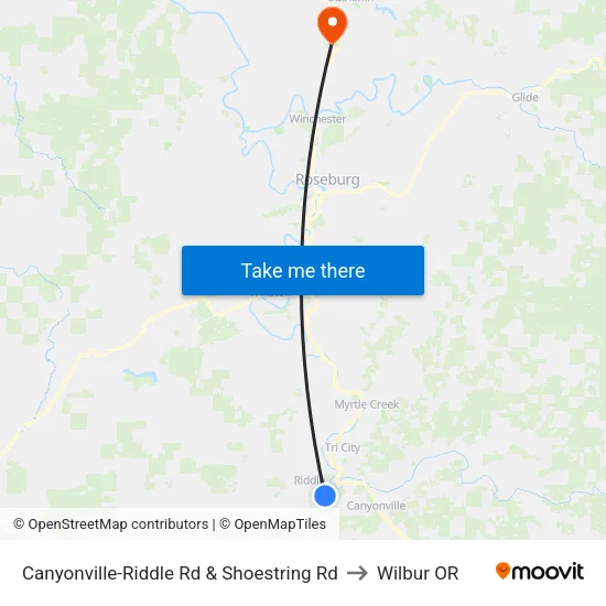 Canyonville-Riddle Rd & Shoestring Rd to Wilbur OR map