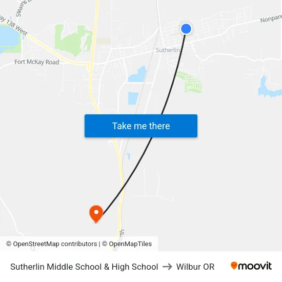 Sutherlin Middle School & High School to Wilbur OR map