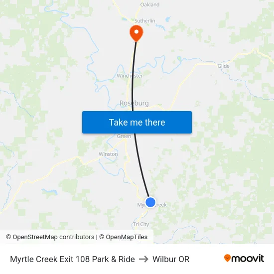 Myrtle Creek Exit 108 Park & Ride to Wilbur OR map