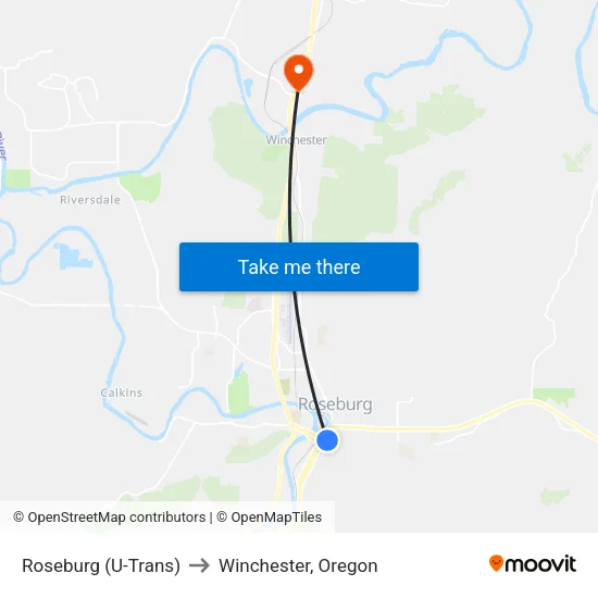 Roseburg (U-Trans) to Winchester, Oregon map
