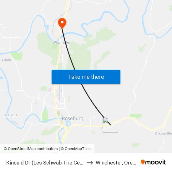 Kincaid Dr (Les Schwab Tire Center) to Winchester, Oregon map