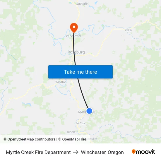 Myrtle Creek Fire Department to Winchester, Oregon map