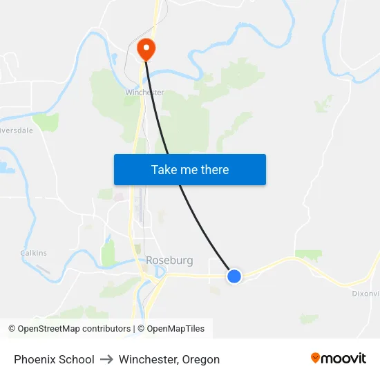 Phoenix School to Winchester, Oregon map