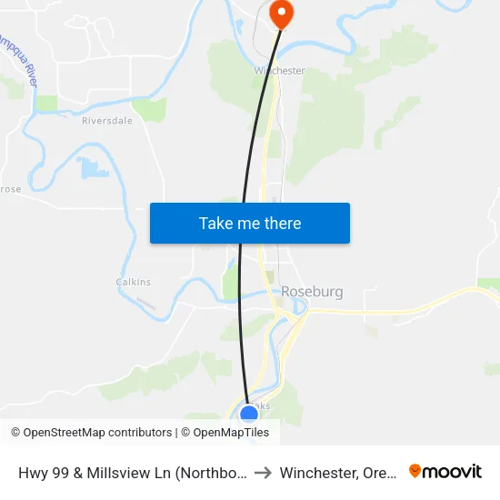 Hwy 99 & Millsview Ln (Northbound) to Winchester, Oregon map