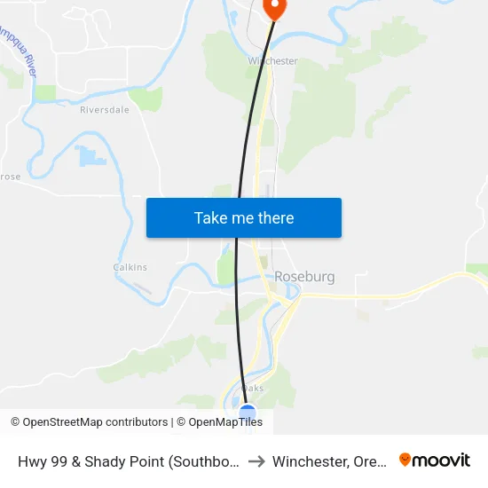 Hwy 99 & Shady Point (Southbound) to Winchester, Oregon map