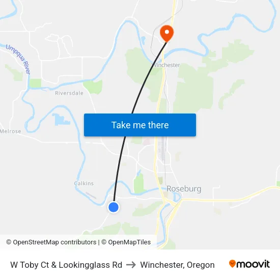 W Toby Ct & Lookingglass Rd to Winchester, Oregon map