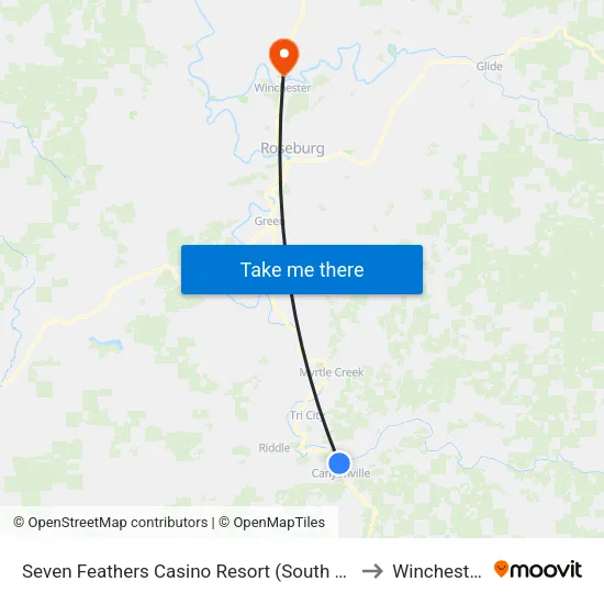 Seven Feathers Casino Resort (South End Of Parking Lot-Park & Ride) to Winchester, Oregon map