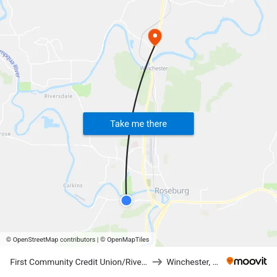First Community Credit Union/Riverview Terrace to Winchester, Oregon map