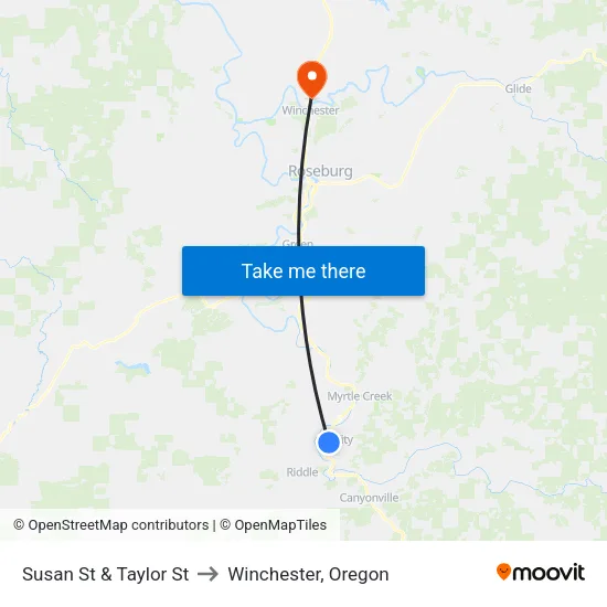 Susan St & Taylor St to Winchester, Oregon map