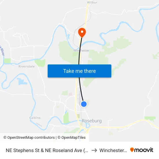 NE Stephens St & NE Roseland Ave (Jeremy's Auto Sales) to Winchester, Oregon map