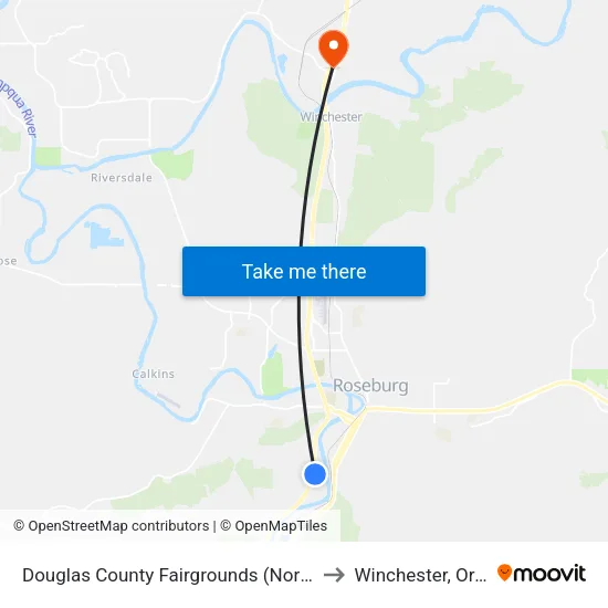 Douglas County Fairgrounds (Northbound) to Winchester, Oregon map