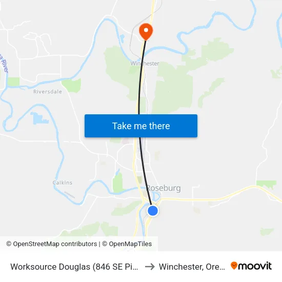 Worksource Douglas (846 SE Pine St) to Winchester, Oregon map