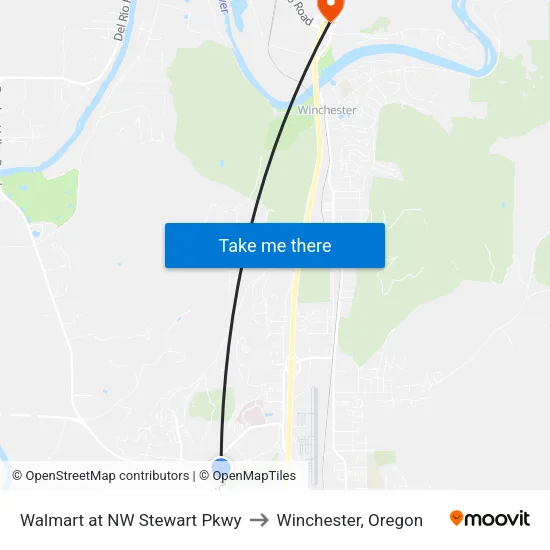 Walmart at NW Stewart Pkwy to Winchester, Oregon map
