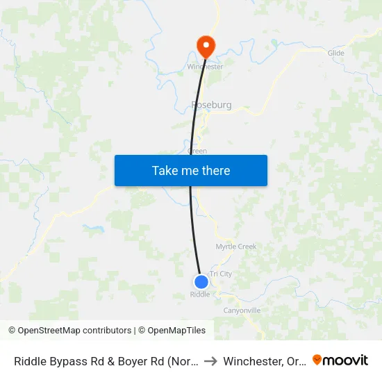 Riddle Bypass Rd & Boyer Rd (Northbound) to Winchester, Oregon map