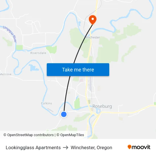 Lookingglass Apartments to Winchester, Oregon map