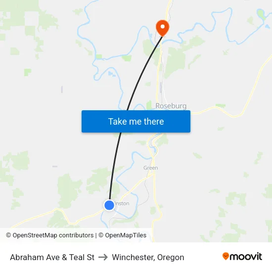 Abraham Ave & Teal St to Winchester, Oregon map