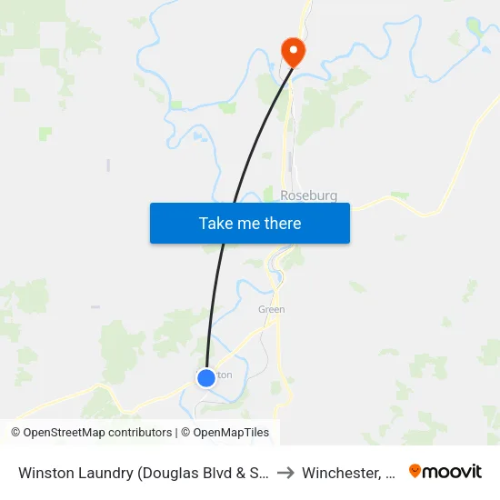 Winston Laundry (Douglas Blvd & SW Newton Dr) to Winchester, Oregon map