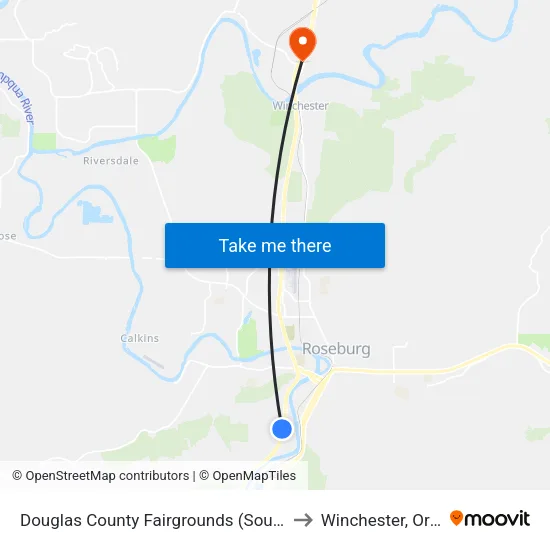Douglas County Fairgrounds (Southbound) to Winchester, Oregon map