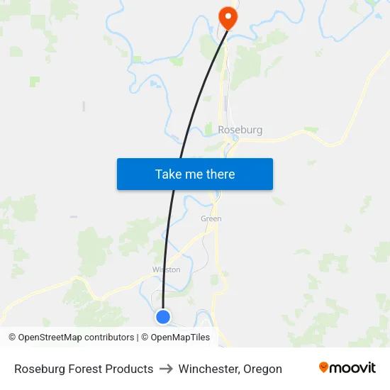 Roseburg Forest Products to Winchester, Oregon map