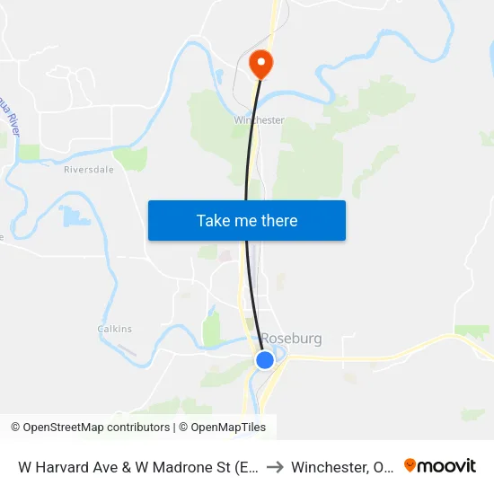 W Harvard Ave & W Madrone St (Eastbound) to Winchester, Oregon map
