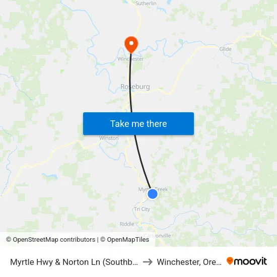 Myrtle Hwy & Norton Ln (Southbound) to Winchester, Oregon map