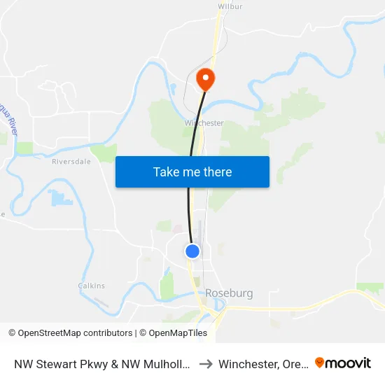 NW Stewart Pkwy & NW Mulholland Dr to Winchester, Oregon map