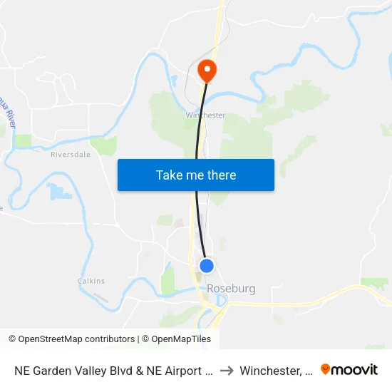 NE Garden Valley Blvd & NE Airport Rd (Westbound) to Winchester, Oregon map