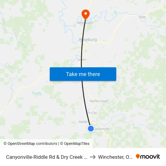 Canyonville-Riddle Rd & Dry Creek Canyon Ln to Winchester, Oregon map
