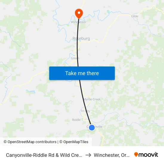 Canyonville-Riddle Rd & Wild Creek Way to Winchester, Oregon map