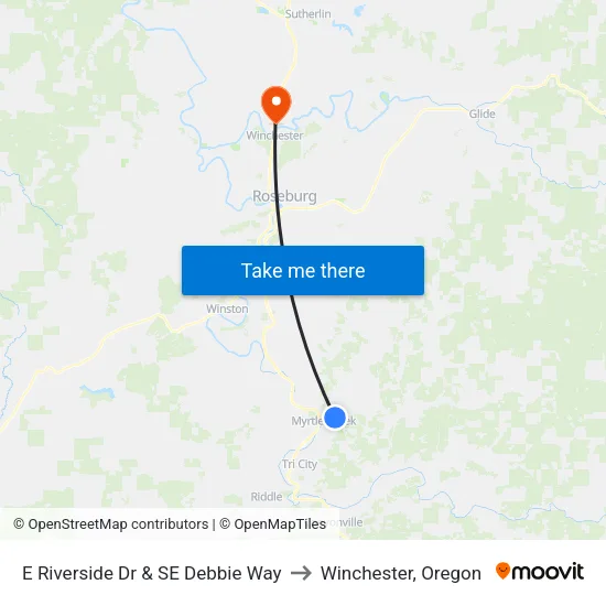 E Riverside Dr & SE Debbie Way to Winchester, Oregon map