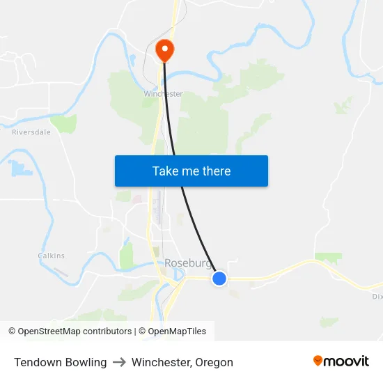 Tendown Bowling to Winchester, Oregon map