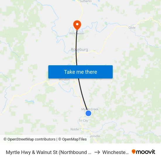 Myrtle Hwy & Walnut St (Northbound - Country Corner Market) to Winchester, Oregon map