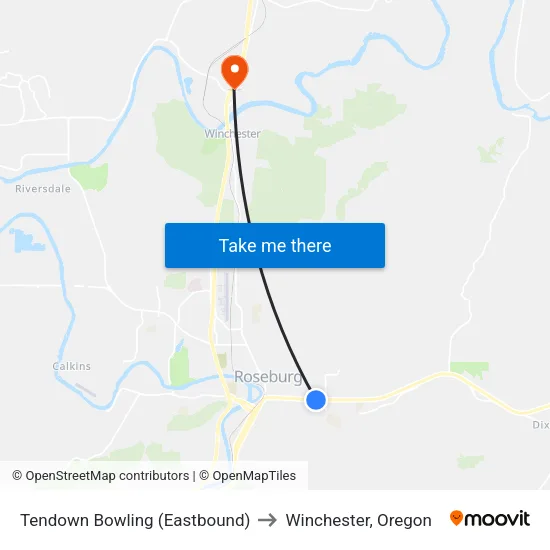 Tendown Bowling (Eastbound) to Winchester, Oregon map