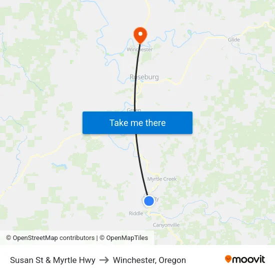 Susan St & Myrtle Hwy to Winchester, Oregon map