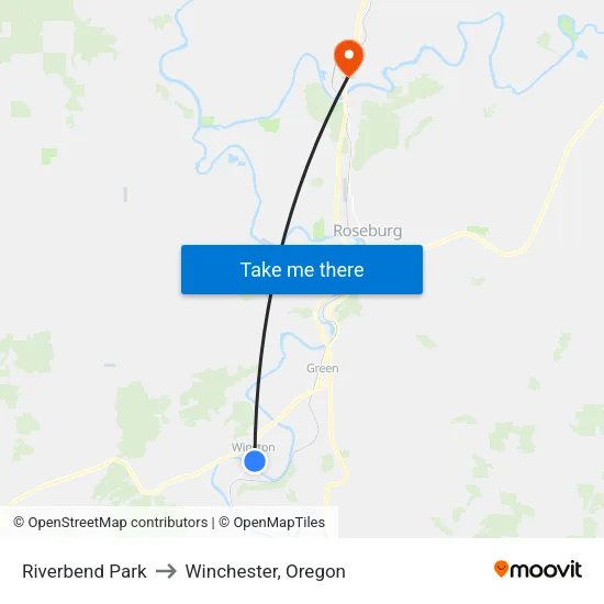 Riverbend Park to Winchester, Oregon map