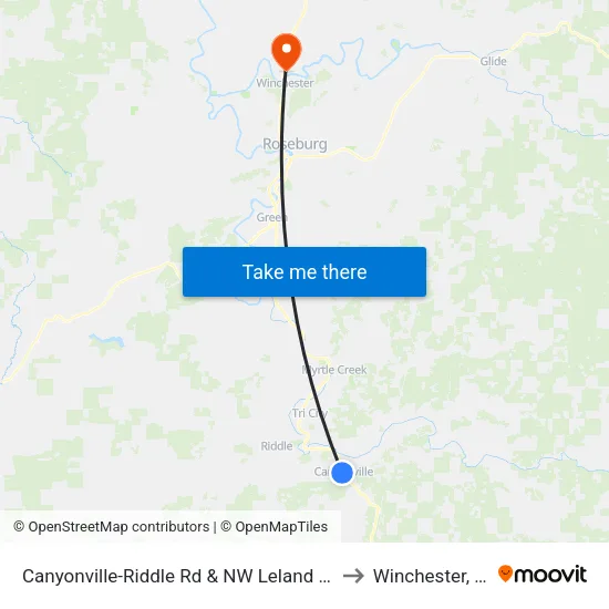Canyonville-Riddle Rd & NW Leland Ave (Eastbound) to Winchester, Oregon map
