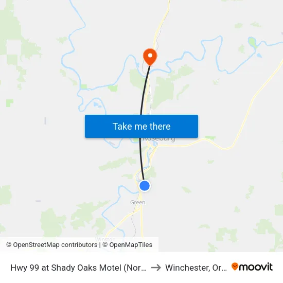 Hwy 99 at Shady Oaks Motel (Northbound) to Winchester, Oregon map