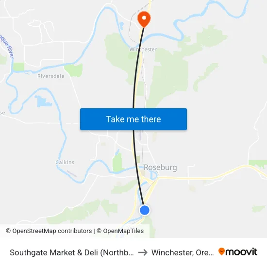 Southgate Market & Deli (Northbound) to Winchester, Oregon map