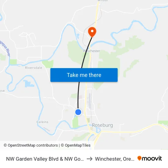 NW Garden Valley Blvd & NW Goetz St to Winchester, Oregon map