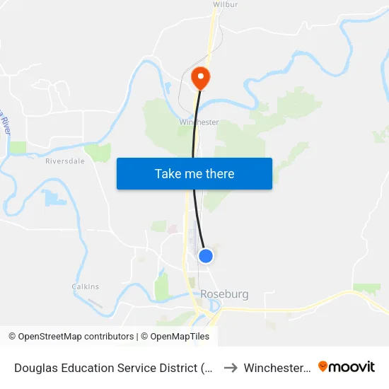 Douglas Education Service District (1871 NE Stephens St) to Winchester, Oregon map